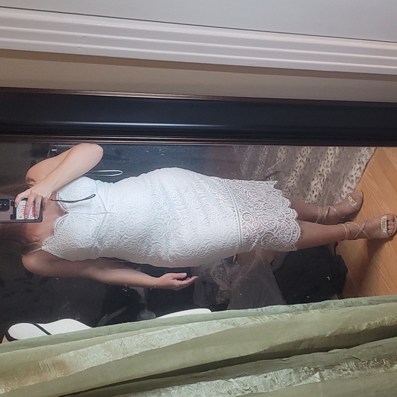 NWT EXPRESS Scalloped Lace Midi Sheath Dress - Picture 15 of 15